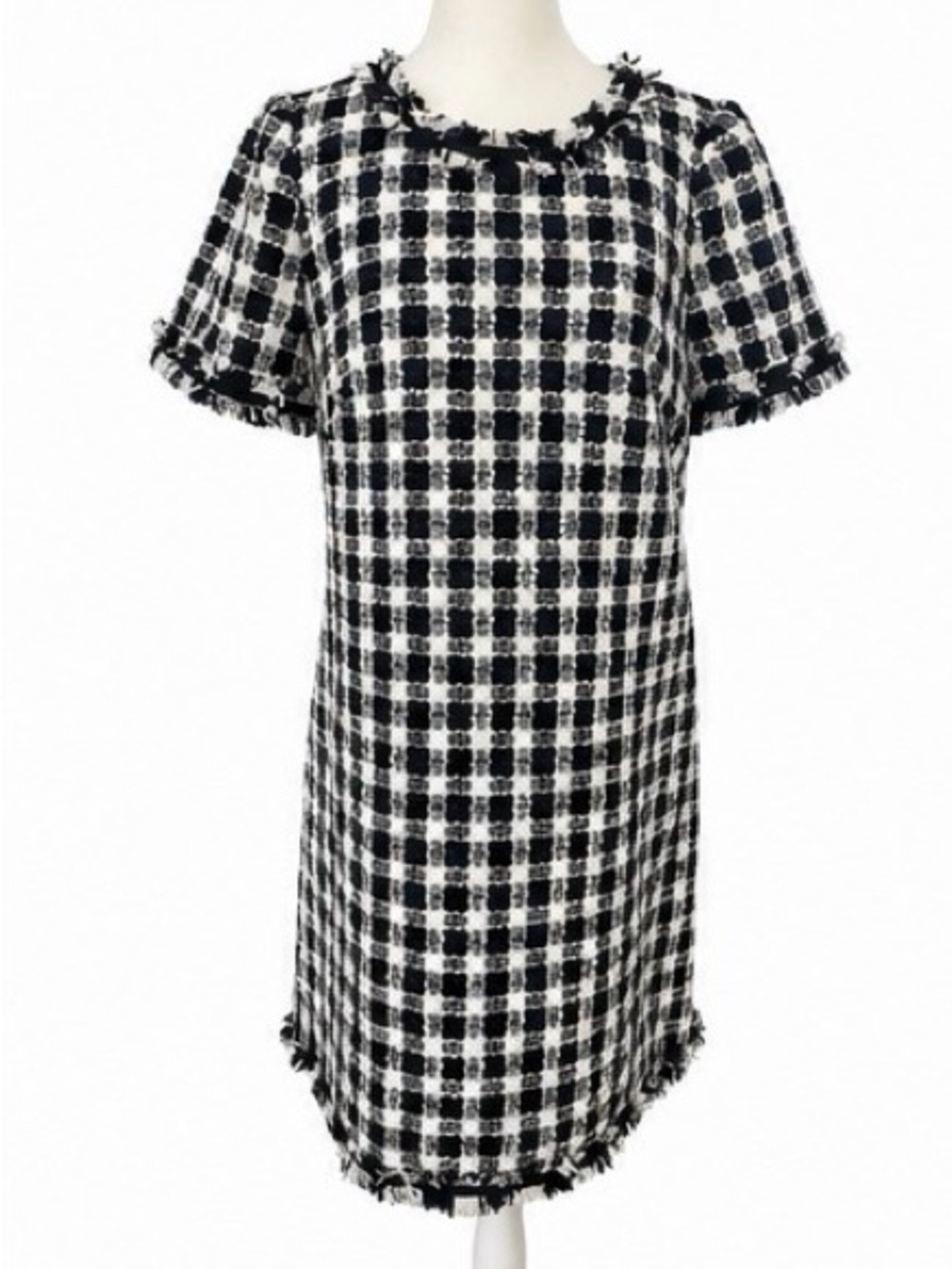 Kate Spade Tinsel Tweed Checkers Dress Size 8 Like New Fringed Shift Plaid